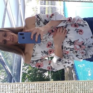 White and pink floral off the shoulder top